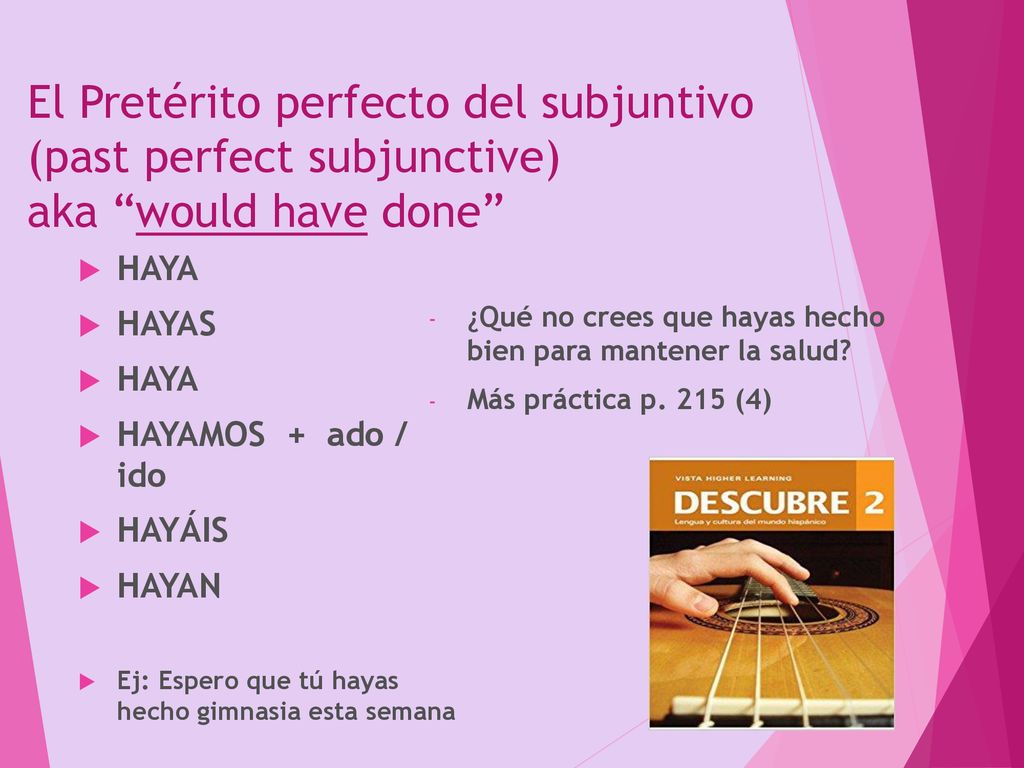 El Pretérito perfecto del subjuntivo (past perfect subjunctive) aka would have done
