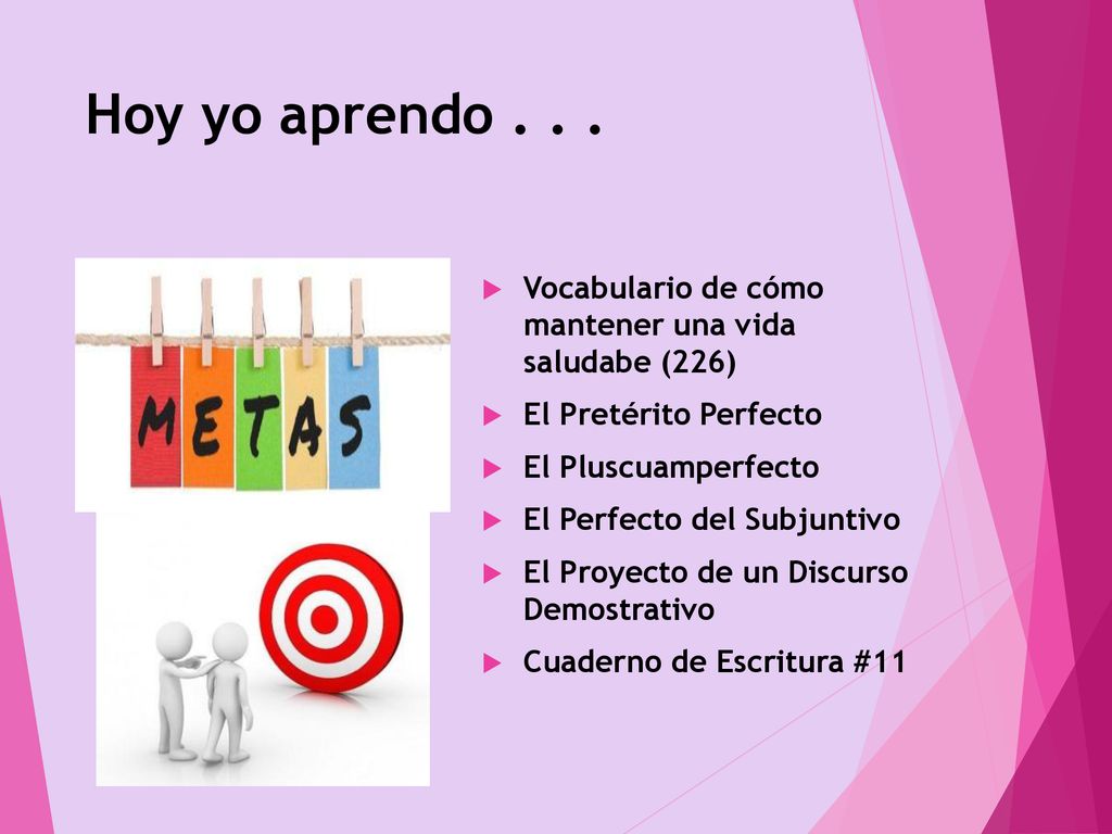 Hoy yo aprendo Vocabulario de cómo mantener una vida saludabe (226) El Pretérito Perfecto.