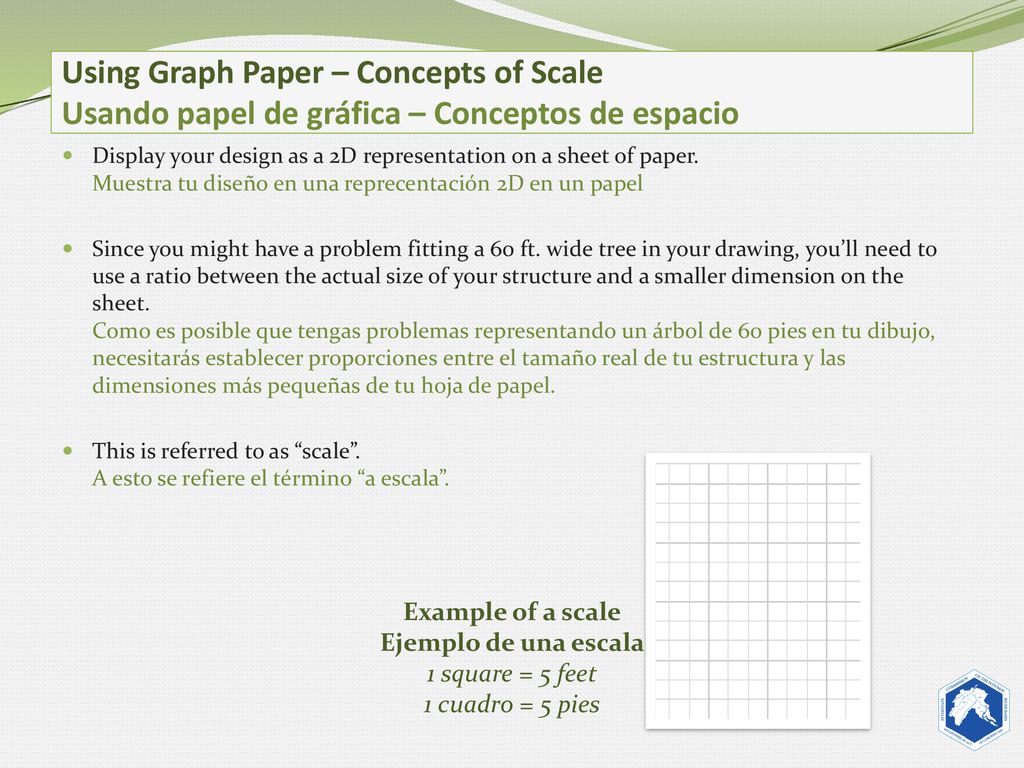 Using Graph Paper – Concepts of Scale Usando papel de gráfica – Conceptos de espacio