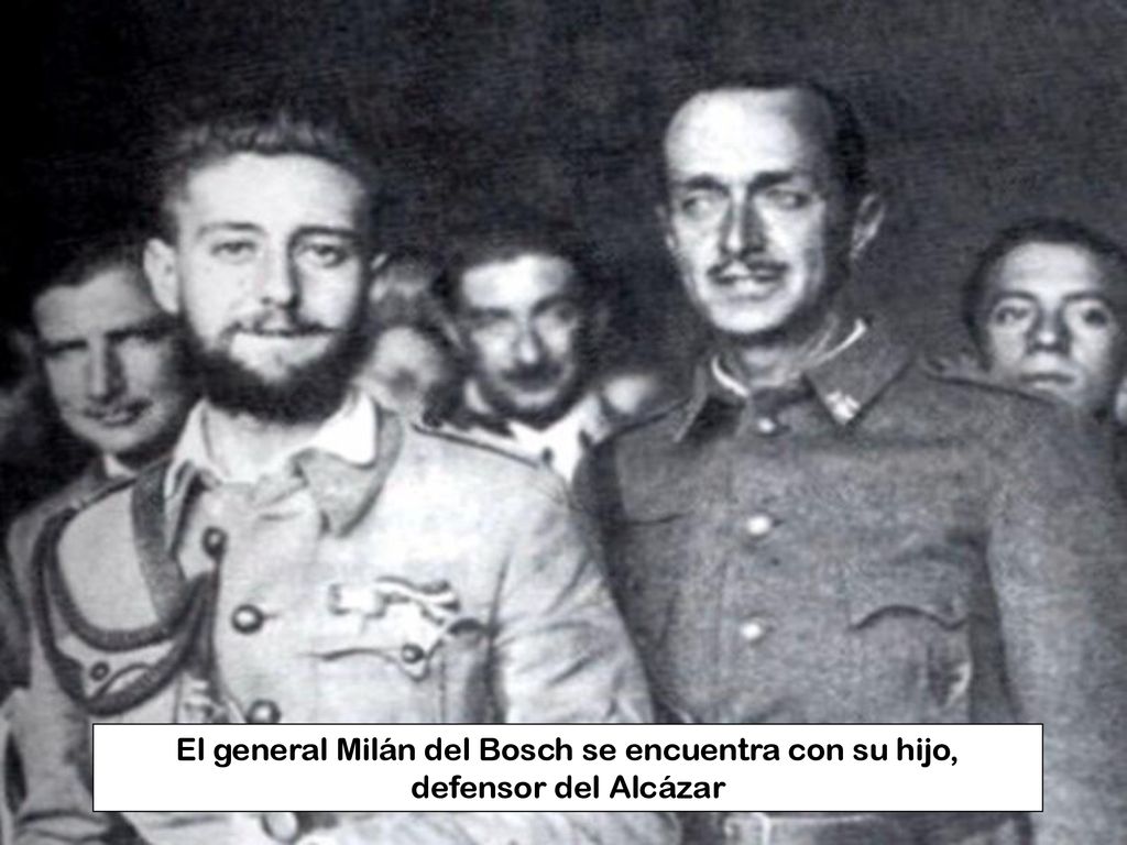 El general Milán del Bosch se encuentra con su hijo, defensor del Alcázar