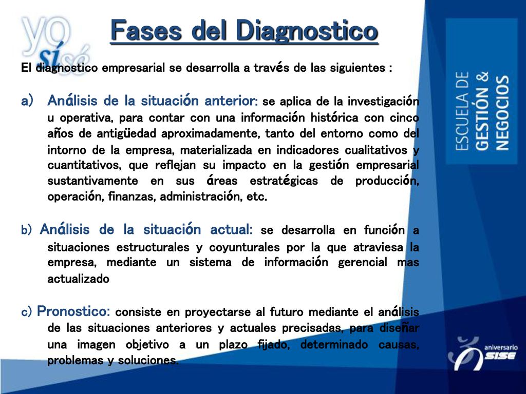 Fases del Diagnostico El diagnostico empresarial se desarrolla a través de las siguientes :