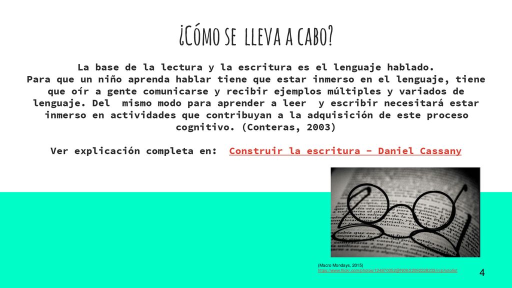 ¿Cómo se lleva a cabo La base de la lectura y la escritura es el lenguaje hablado.