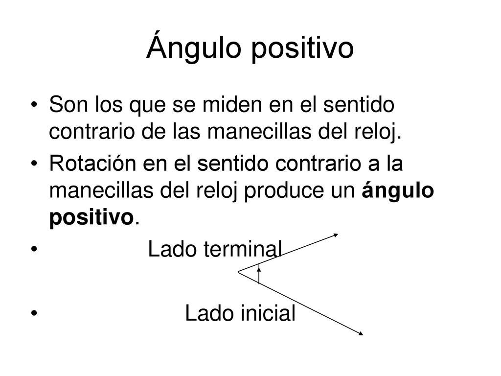 Ángulo positivo Son los que se miden en el sentido contrario de las manecillas del reloj.