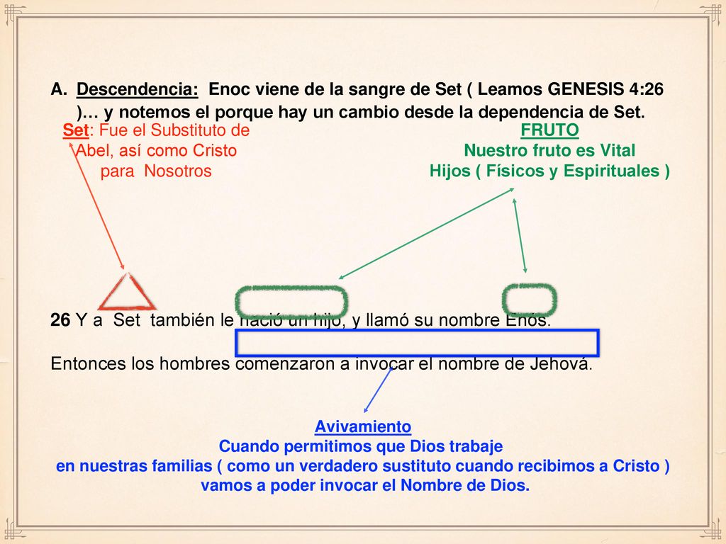 26 Y a Set también le nació un hijo, y llamó su nombre Enós.