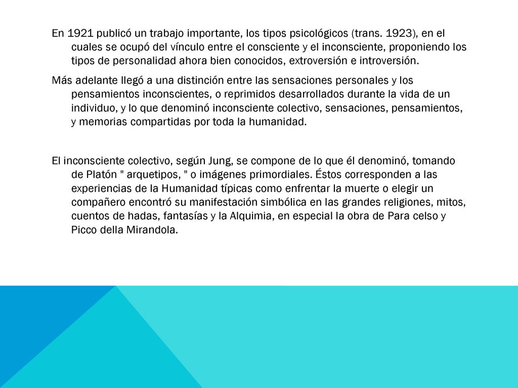 En 1921 publicó un trabajo importante, los tipos psicológicos (trans