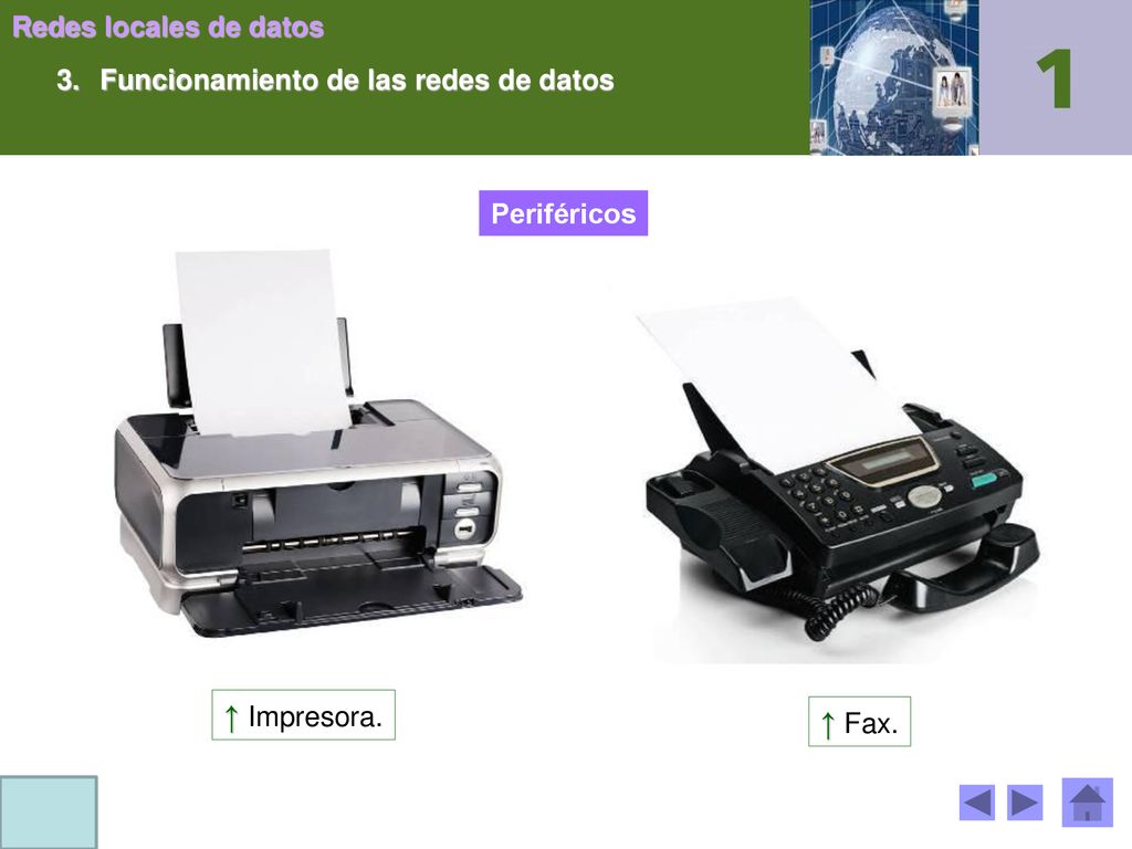 ↑ Impresora. ↑ Fax. 3. Funcionamiento de las redes de datos