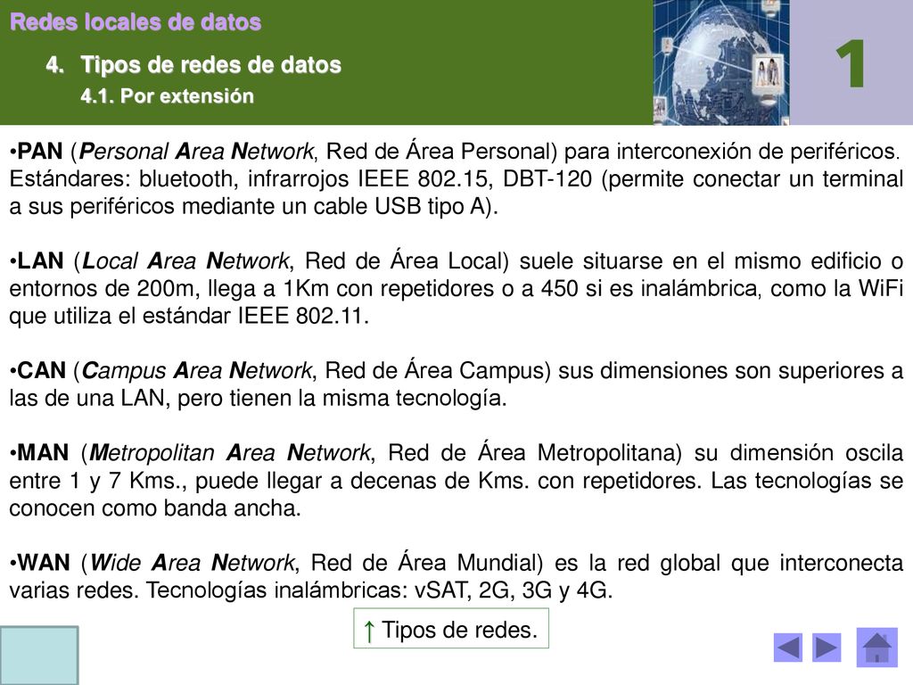 ↑ Tipos de redes. 4. Tipos de redes de datos