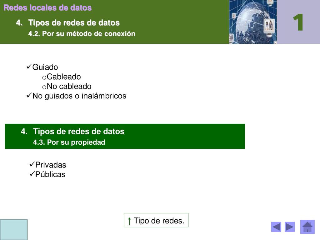 ↑ Tipo de redes. 4. Tipos de redes de datos Guiado Cableado