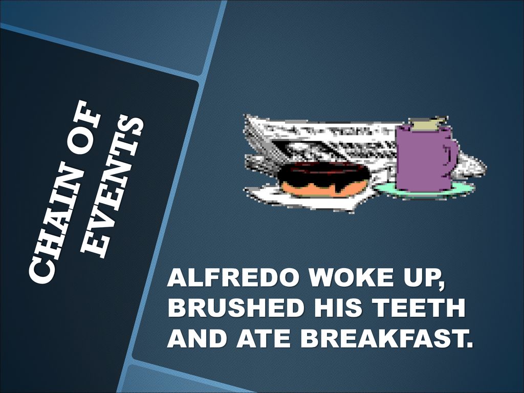 CHAIN OF EVENTS ALFREDO WOKE UP, BRUSHED HIS TEETH AND ATE BREAKFAST.