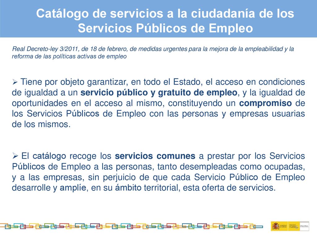 Catálogo de servicios a la ciudadanía de los Servicios Públicos de Empleo