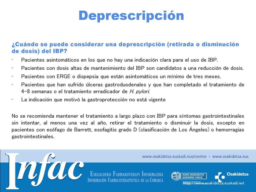 Deprescripción ¿Cuándo se puede considerar una deprescripción (retirada o disminución de dosis) del IBP