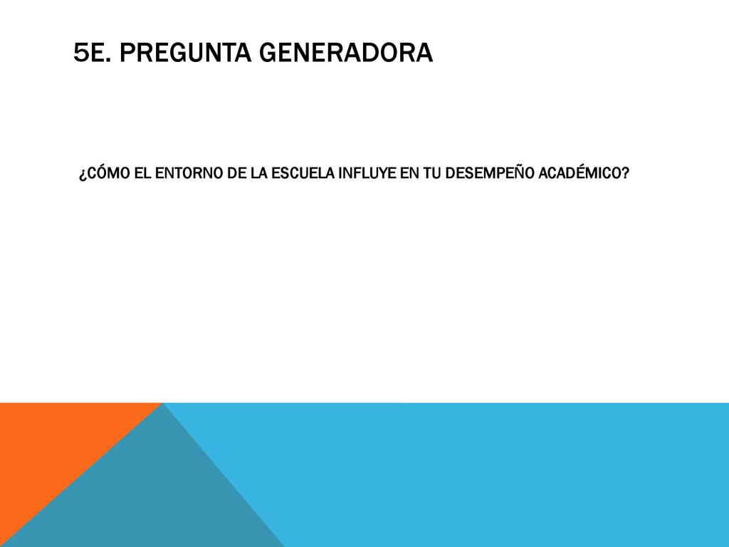5e. Pregunta generadora ¿CÓMO EL ENTORNO DE LA ESCUELA INFLUYE EN TU DESEMPEÑO ACADÉMICO