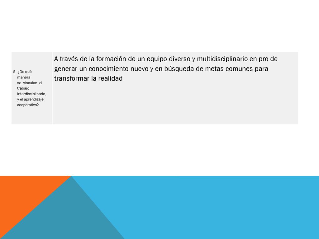 5. ¿De qué manera. se vinculan el. trabajo. interdisciplinario, y el aprendizaje. cooperativo