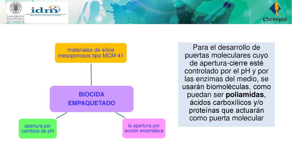 BIOCIDA EMPAQUETADO. materiales de sílice mesoporosos tipo MCM-41. la apertura por acción enzimática.