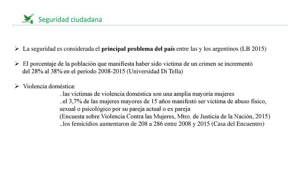 Seguridad ciudadana La seguridad es considerada el principal problema del país entre las y los argentinos (LB 2015)