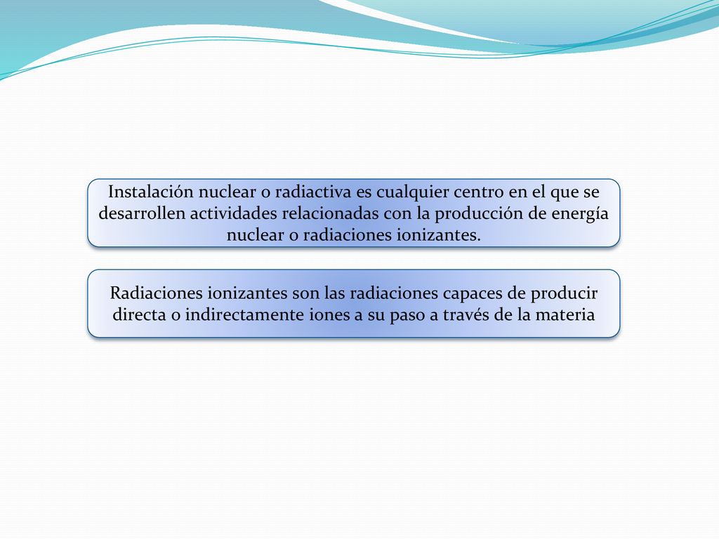 Instalación nuclear o radiactiva es cualquier centro en el que se desarrollen actividades relacionadas con la producción de energía nuclear o radiaciones ionizantes.