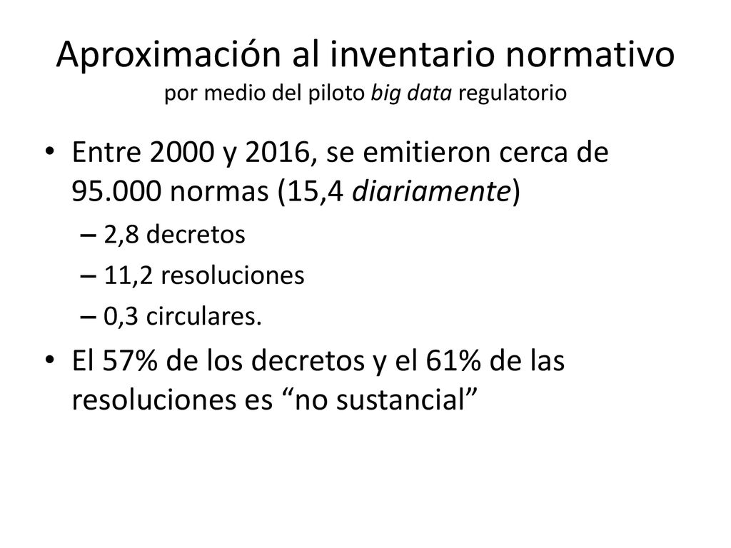 Aproximación al inventario normativo por medio del piloto big data regulatorio