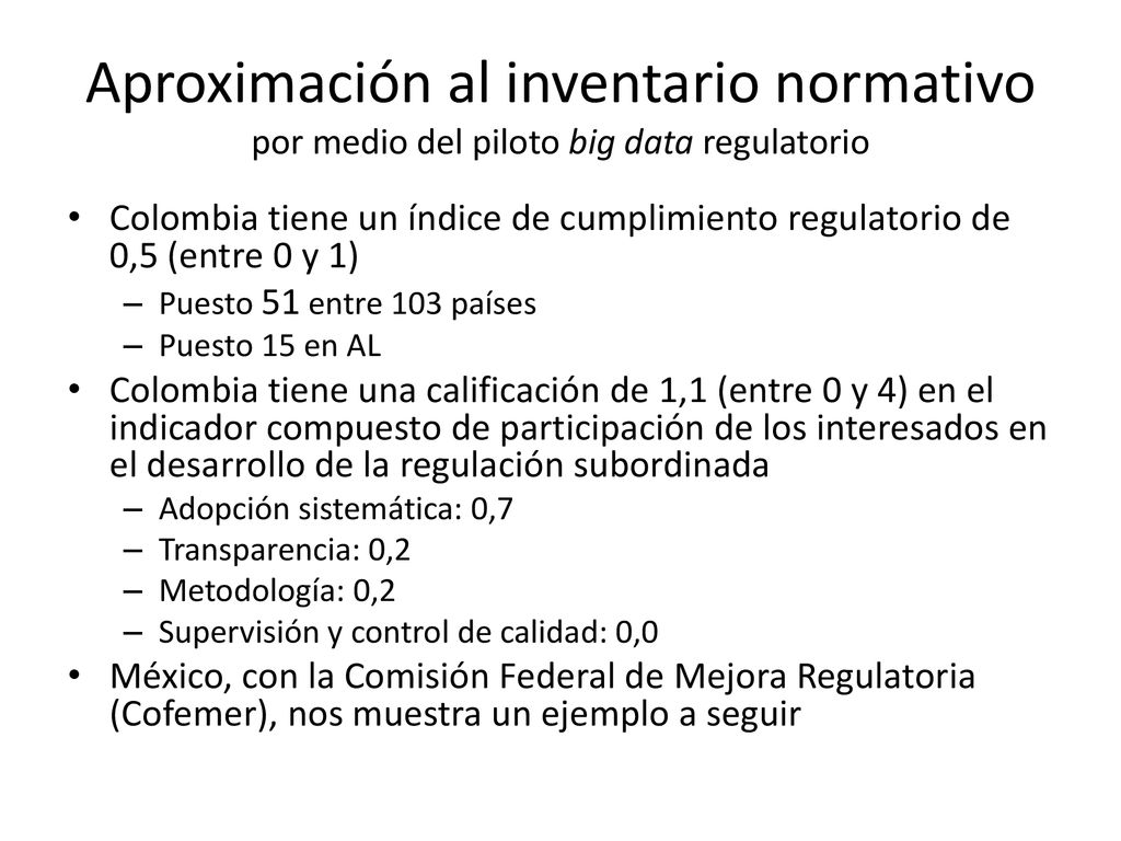 Aproximación al inventario normativo por medio del piloto big data regulatorio