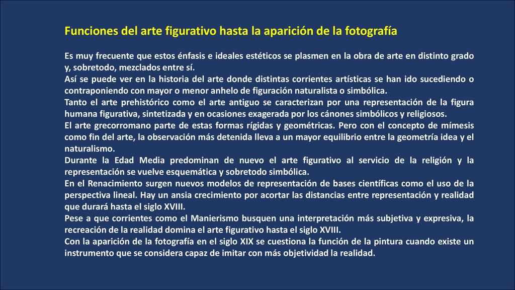 Funciones del arte figurativo hasta la aparición de la fotografía