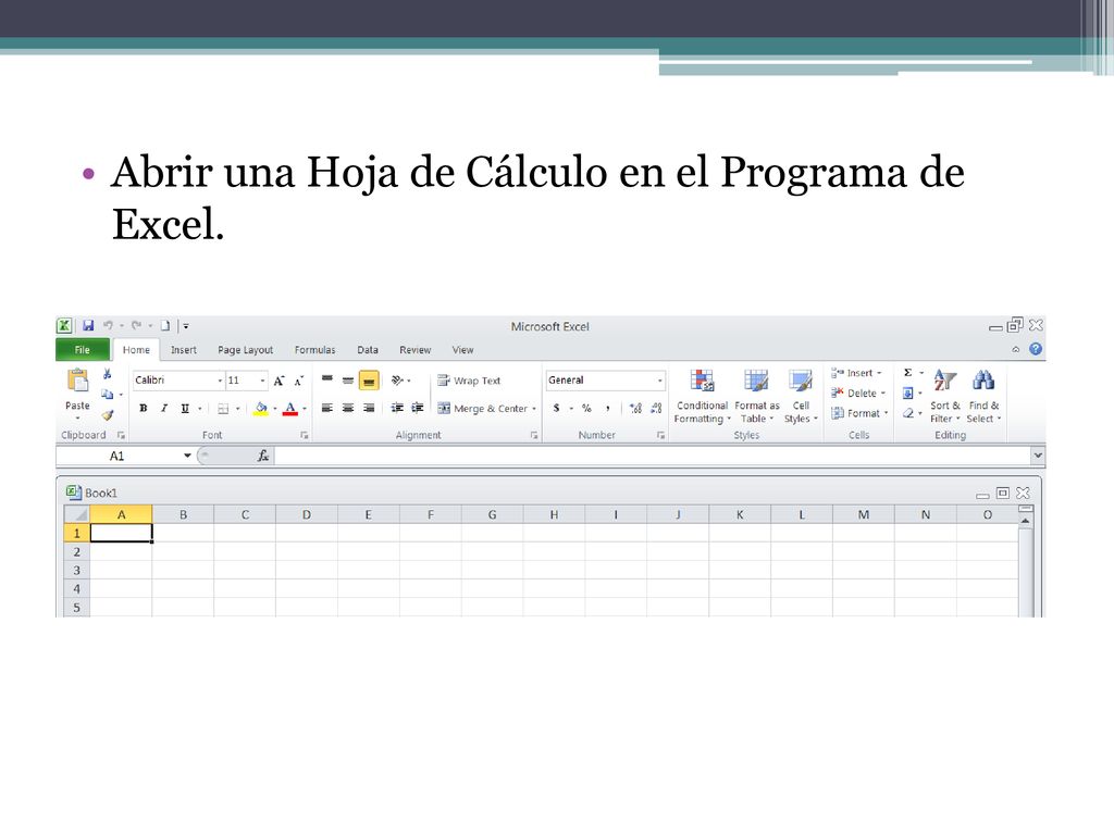 Abrir una Hoja de Cálculo en el Programa de Excel.