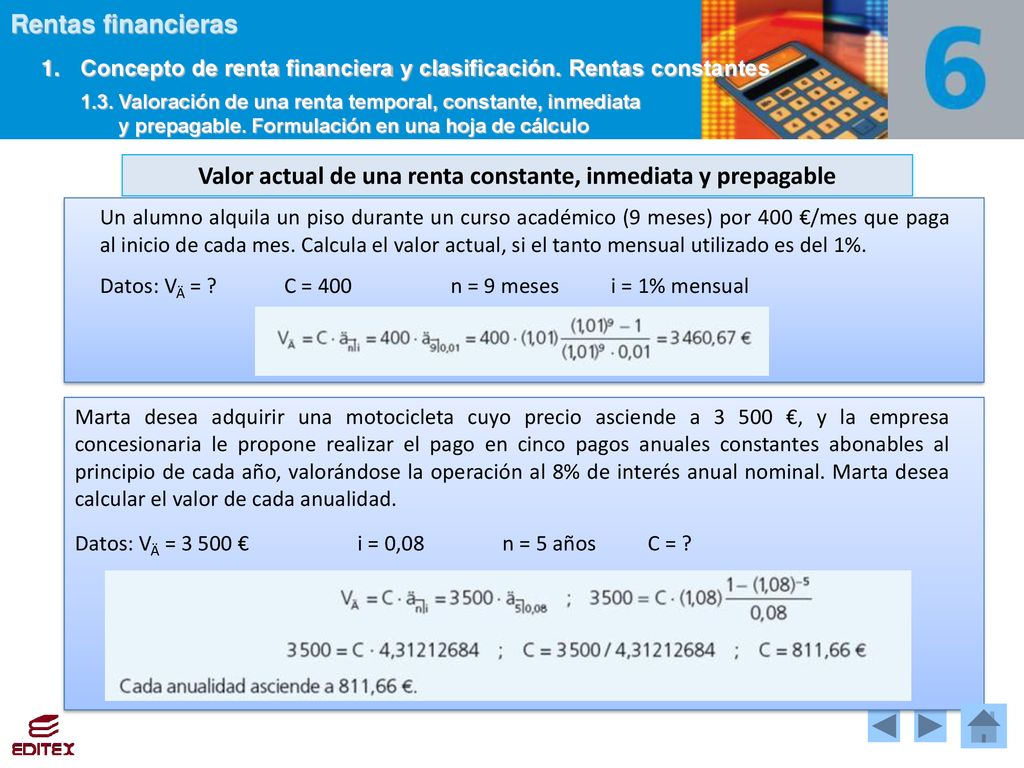 Valor actual de una renta constante, inmediata y prepagable