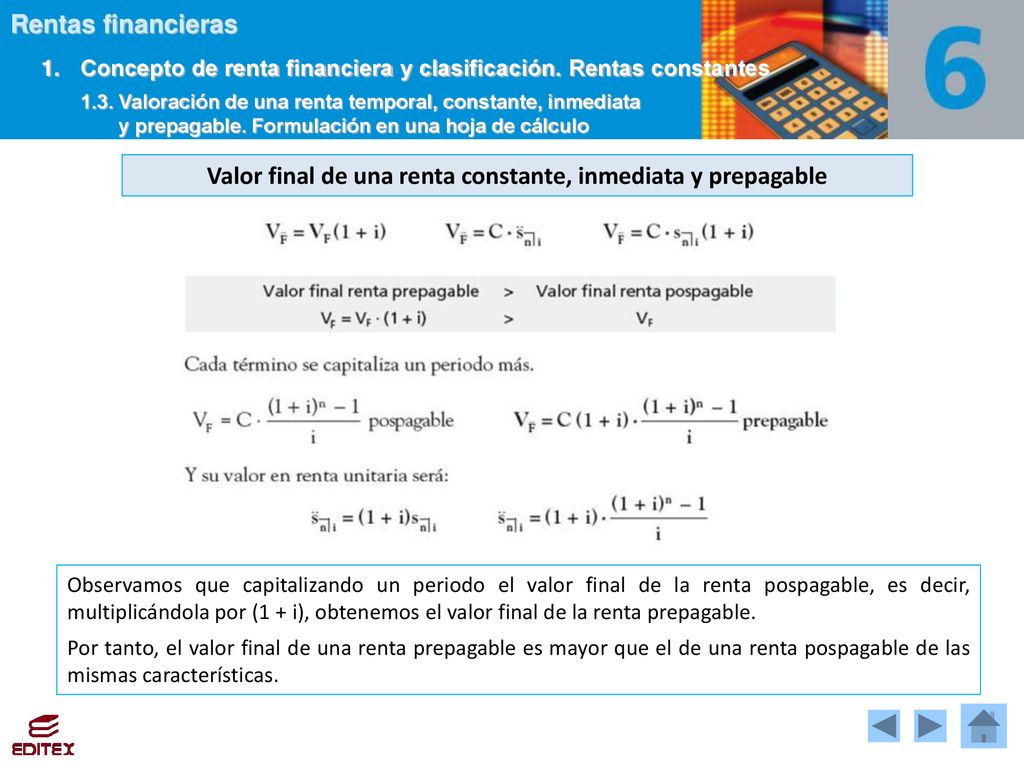 Valor final de una renta constante, inmediata y prepagable