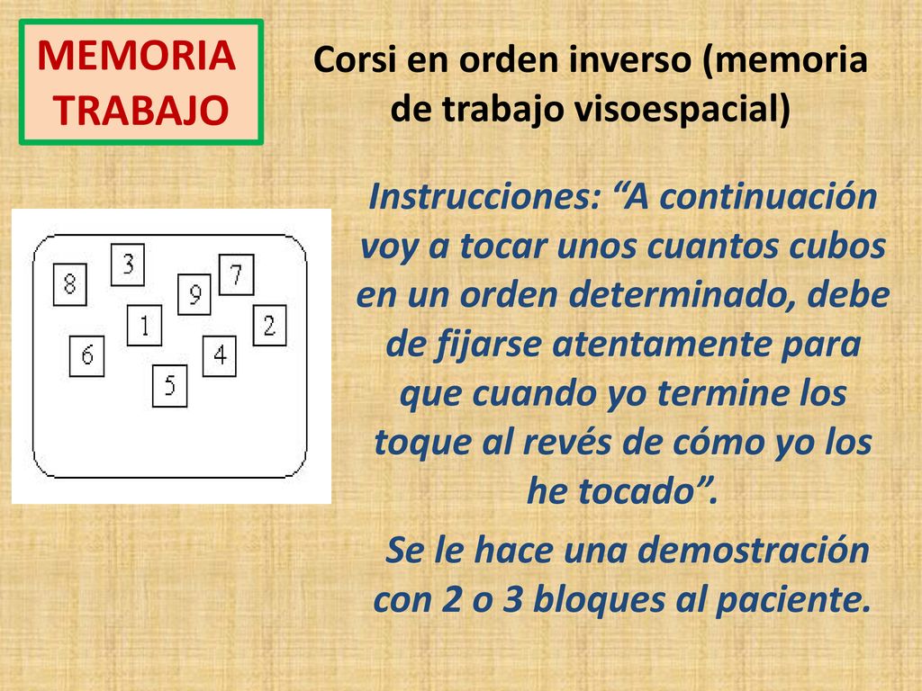 Corsi en orden inverso (memoria de trabajo visoespacial)