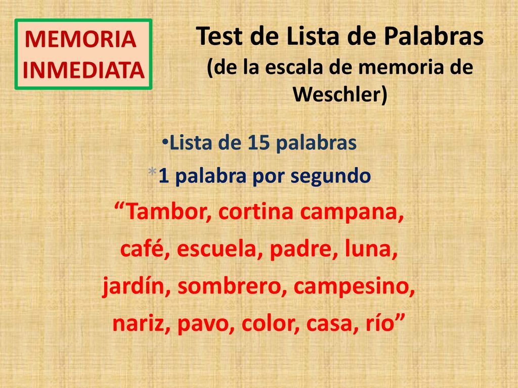 Test de Lista de Palabras (de la escala de memoria de Weschler)