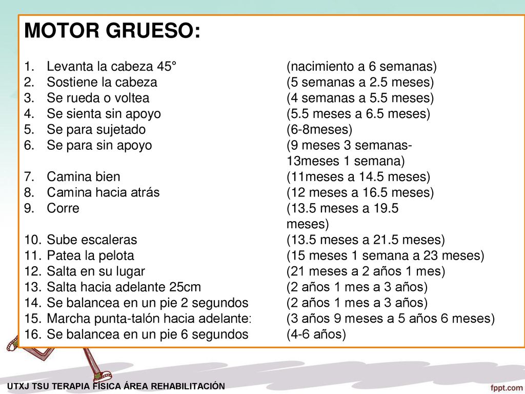 MOTOR GRUESO: Levanta la cabeza 45° (nacimiento a 6 semanas)