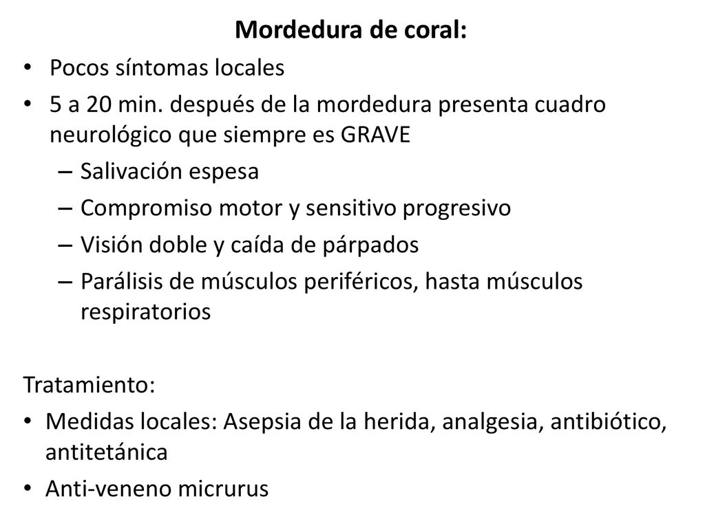 Mordedura de coral: Pocos síntomas locales