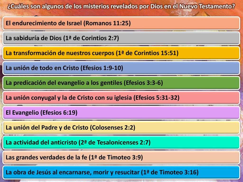 ¿Cuáles son algunos de los misterios revelados por Dios en el Nuevo Testamento
