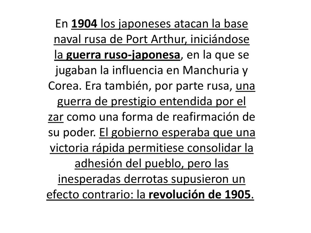 En 1904 los japoneses atacan la base naval rusa de Port Arthur, iniciándose la guerra ruso-japonesa, en la que se jugaban la influencia en Manchuria y Corea.