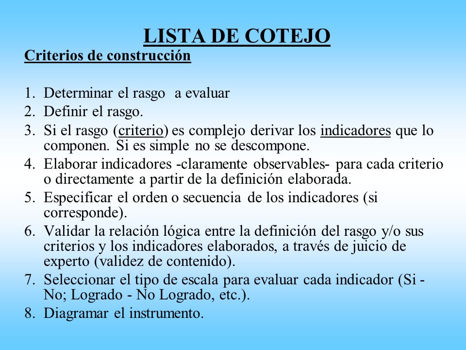 LISTA DE COTEJO Criterios de construcción