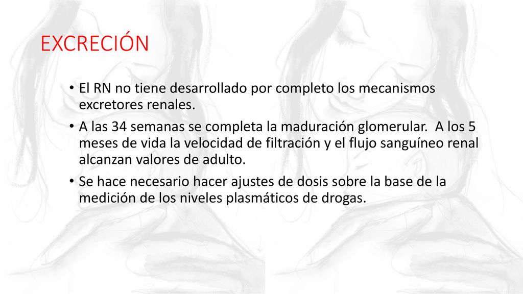 EXCRECIÓN El RN no tiene desarrollado por completo los mecanismos excretores renales.