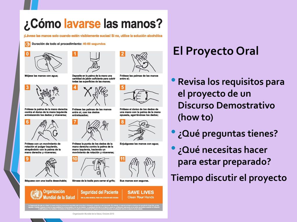 El Proyecto Oral Revisa los requisitos para el proyecto de un Discurso Demostrativo (how to) ¿Qué preguntas tienes