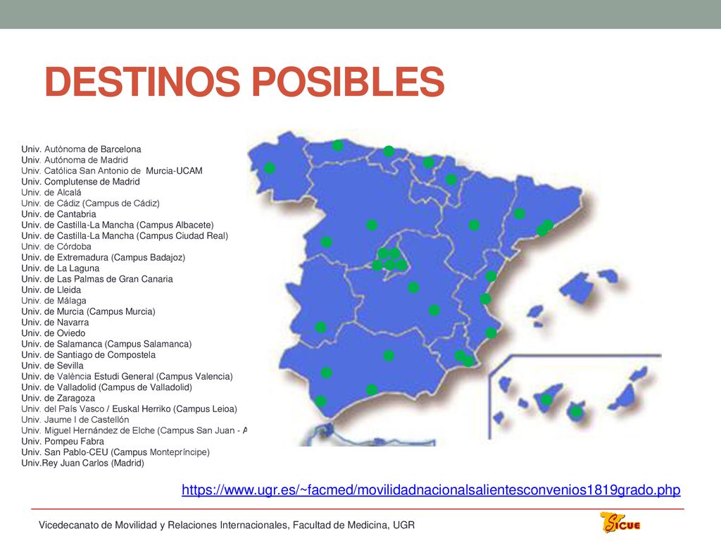 DESTINOS POSIBLES Univ. Autònoma de Barcelona. Univ. Autónoma de Madrid. Univ. Católica San Antonio de Murcia-UCAM.