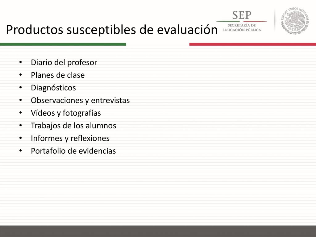 Productos susceptibles de evaluación
