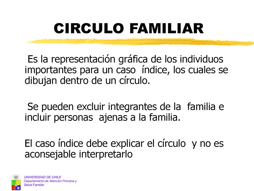 CIRCULO FAMILIAR Es la representación gráfica de los individuos importantes para un caso índice, los cuales se dibujan dentro de un círculo.