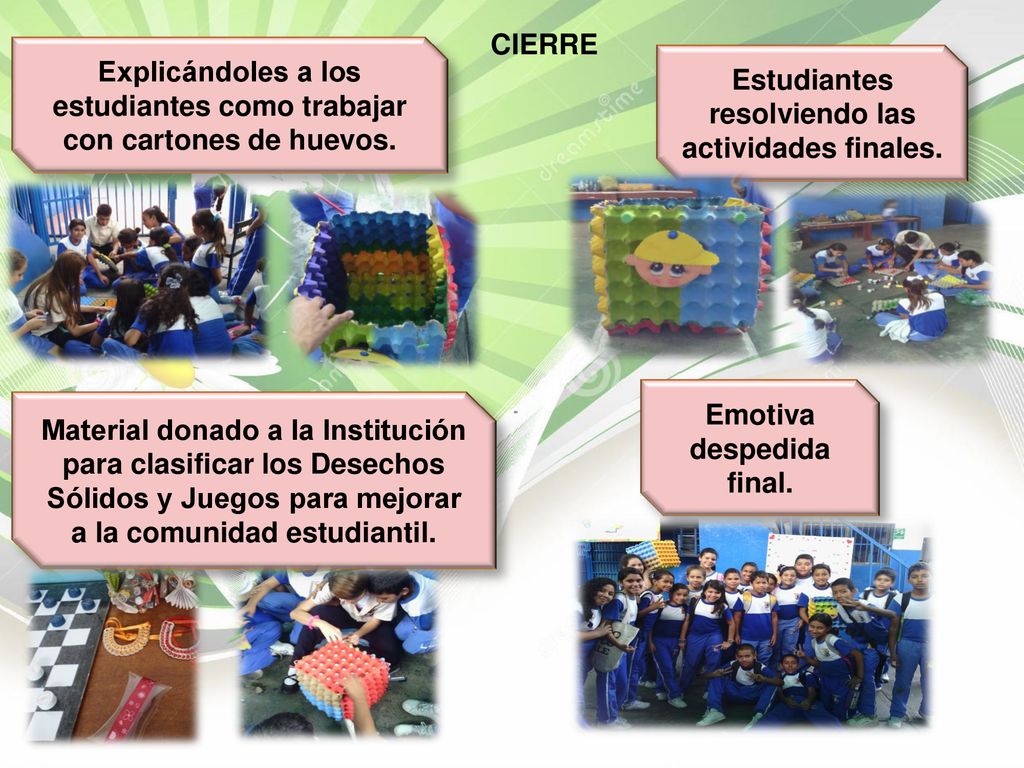 Explicándoles a los estudiantes como trabajar con cartones de huevos.