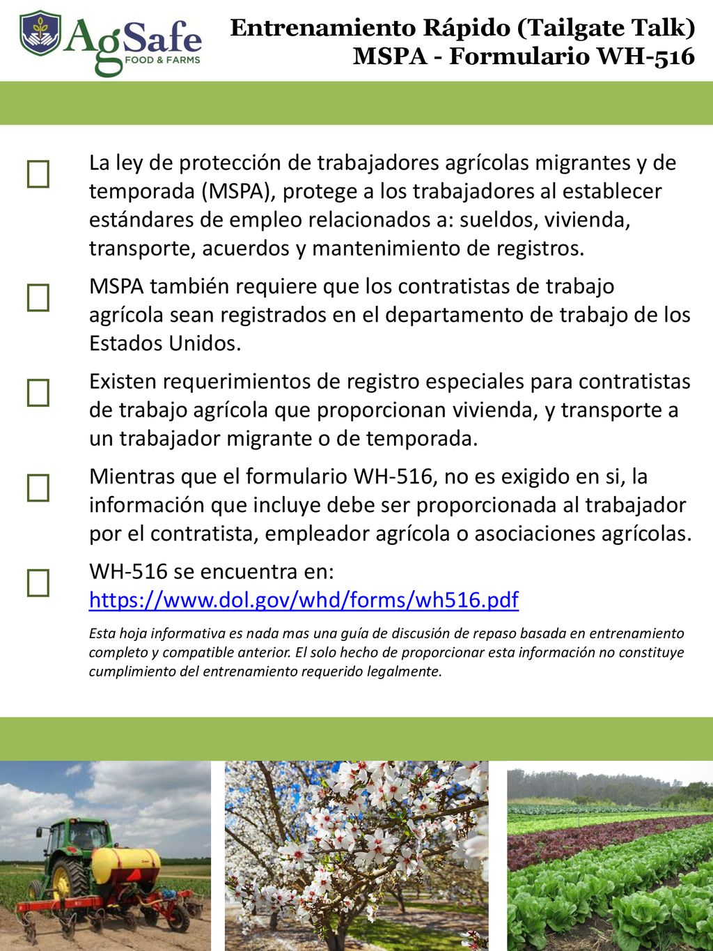  Entrenamiento Rápido (Tailgate Talk) MSPA - Formulario WH-516