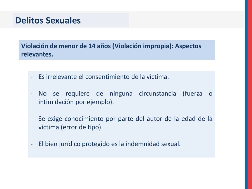 Delitos Sexuales Violación de menor de 14 años (Violación impropia): Aspectos relevantes. Es irrelevante el consentimiento de la víctima.