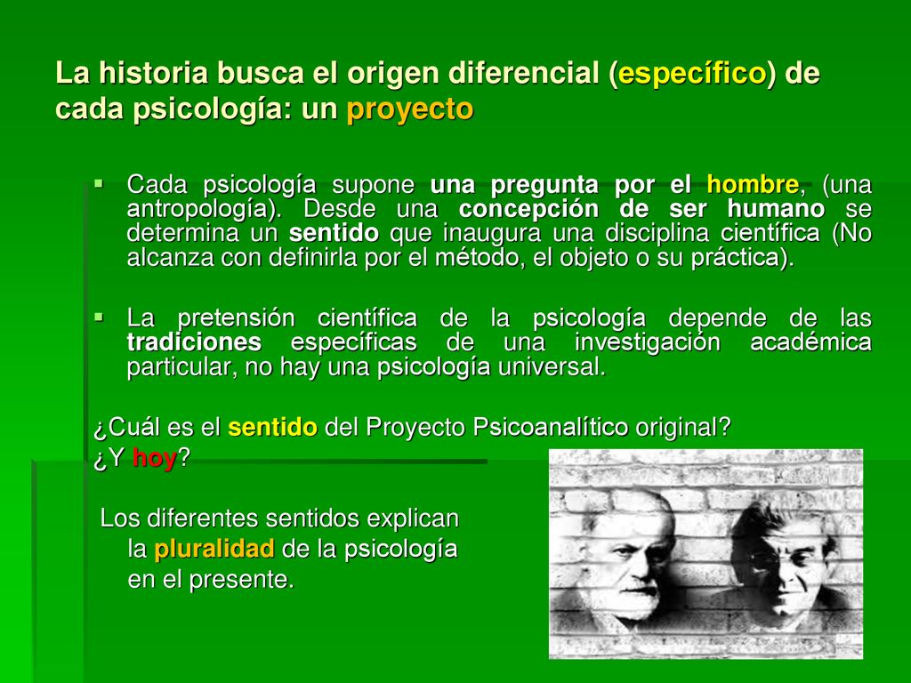 La historia busca el origen diferencial (específico) de cada psicología: un proyecto
