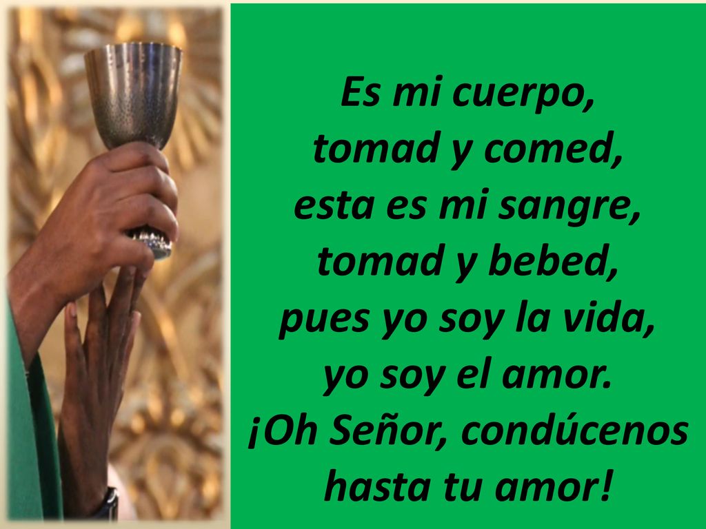 Es mi cuerpo, tomad y comed, esta es mi sangre, tomad y bebed, pues yo soy la vida, yo soy el amor.