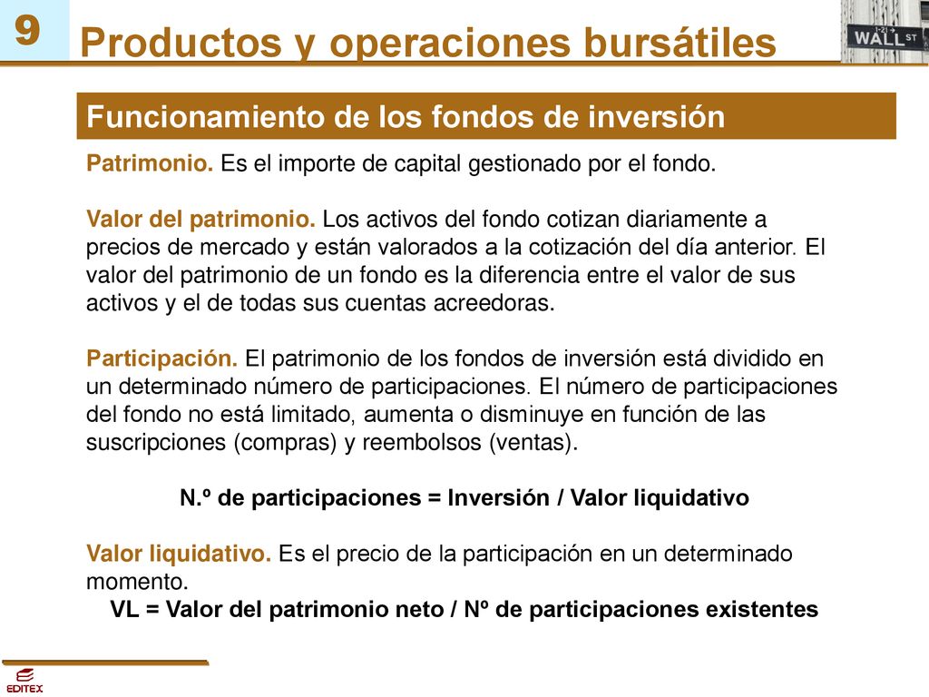VL = Valor del patrimonio neto / Nº de participaciones existentes