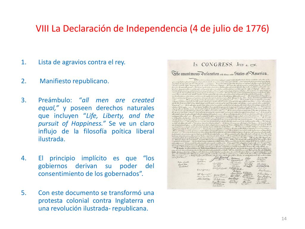 VIII La Declaración de Independencia (4 de julio de 1776)