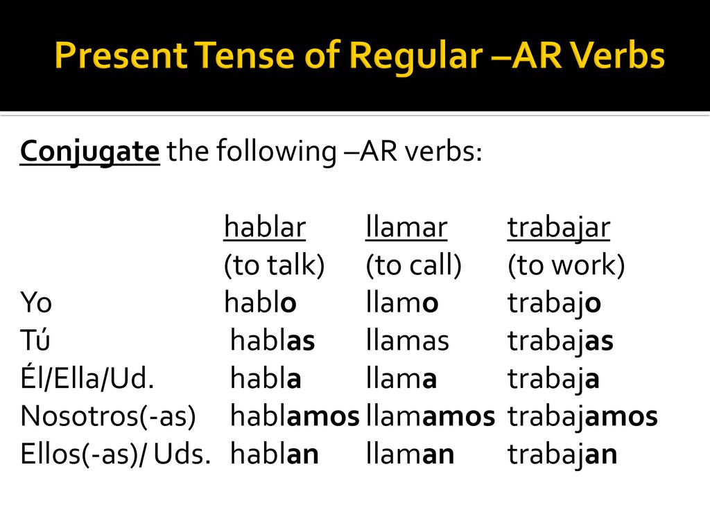 Present Tense of Regular –AR Verbs