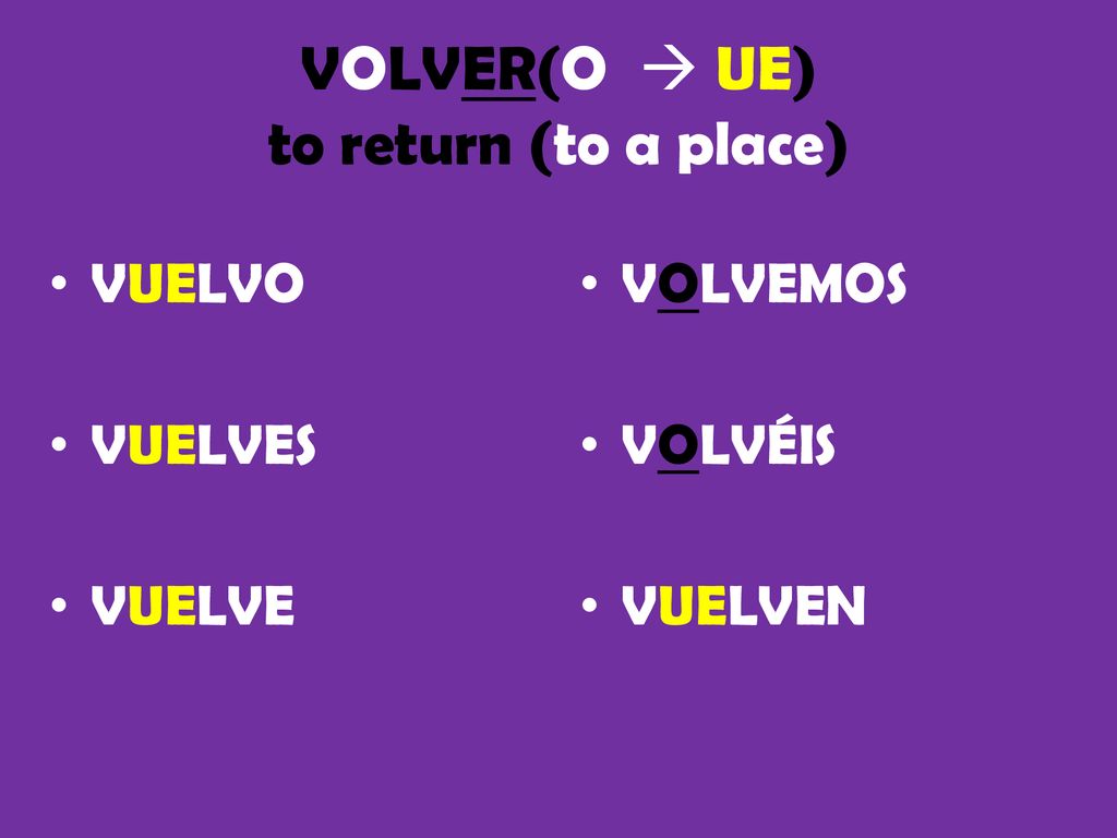 VOLVER(O  UE) to return (to a place)