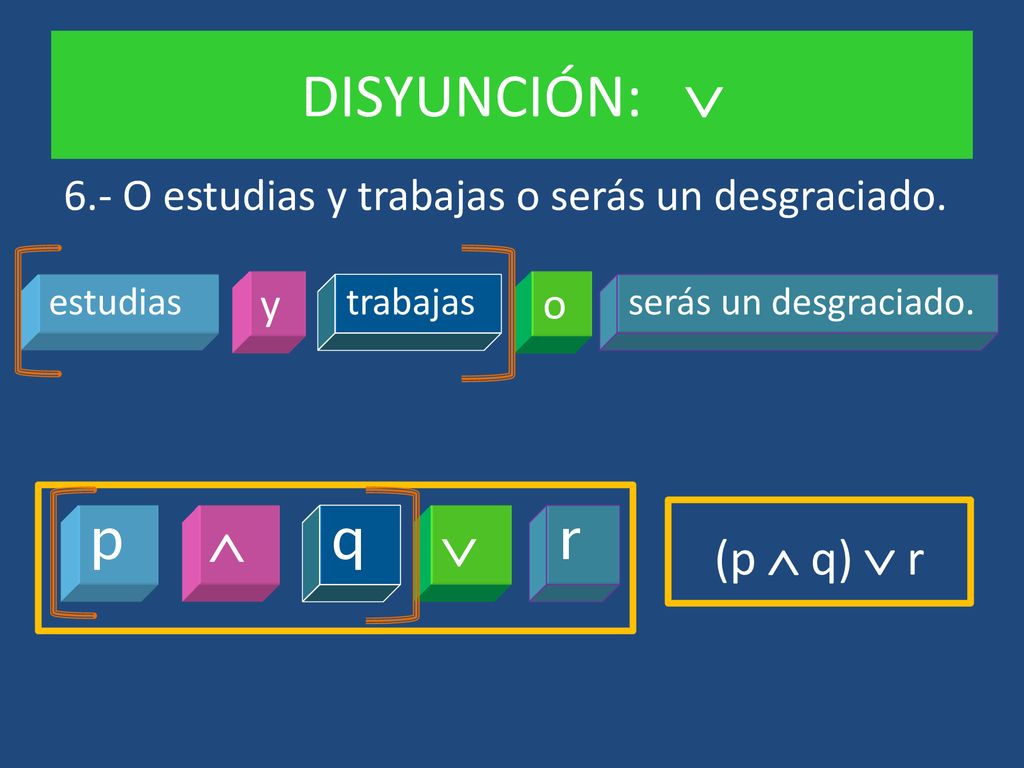 DISYUNCIÓN:   p q  r (p  q)  r