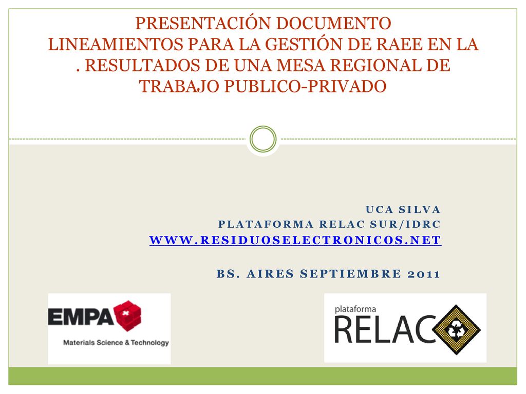 PRESENTACIÓN DOCUMENTO LINEAMIENTOS PARA LA GESTIÓN DE RAEE EN LA