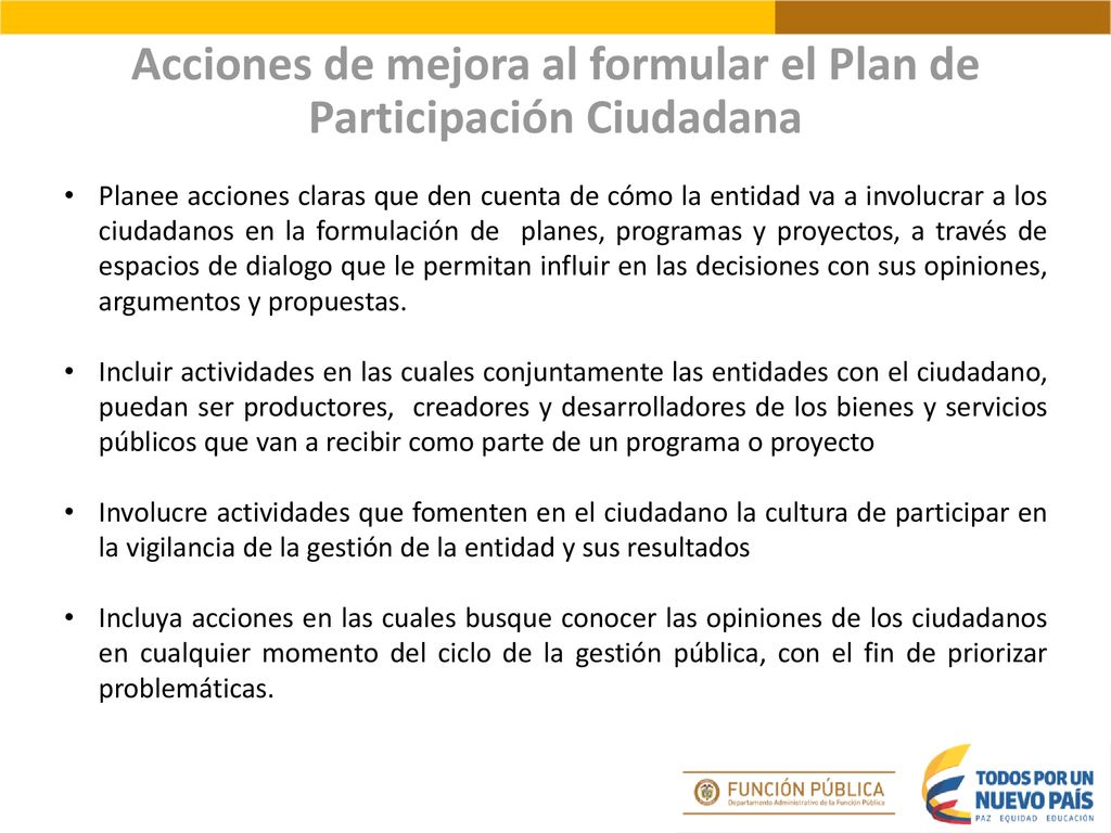 Acciones de mejora al formular el Plan de Participación Ciudadana